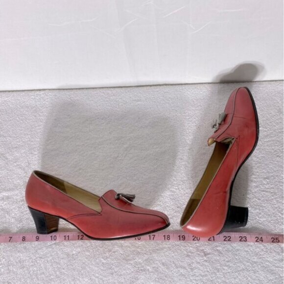 Vintage Barker Coral Leather Slip On Low Heel Loafers W Grey Tassels 9 - Picture 16 of 16